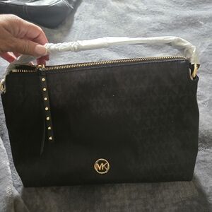 Michael Kors Black Signature Shoulder Bag with Gold Accents